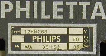 Philips Philetta 12RB263 Typenschild