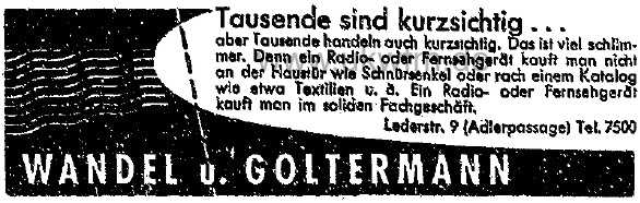 Wande&Goltermann Zeitungswerbung aus dem Jahr 1955